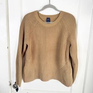 GAP Cable Knit Crewneck Sweater Side Snaps 100% Cotton Sustainable Size Medium M